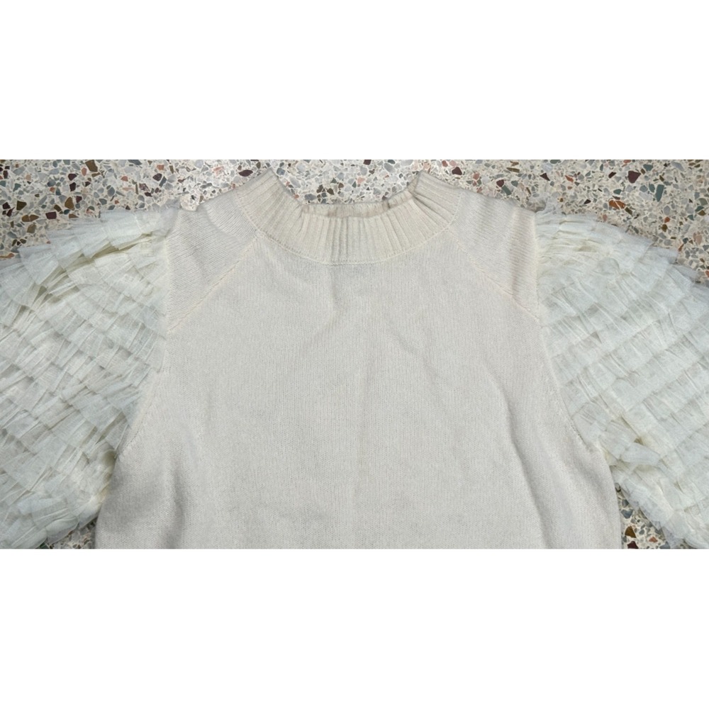 Sea New York Women's Ivory Ruffled Arms Long Sleeve Sweater Size Small - Picture 2 of 10